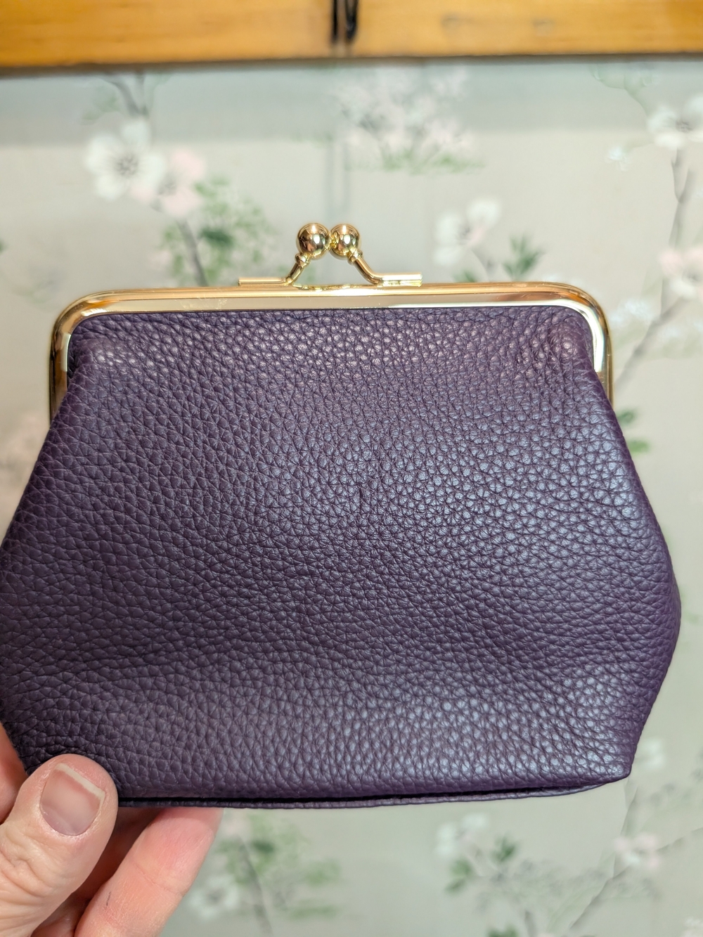 Dooney & Bourke Plum Leather Kiss-Lock Coin Purse with Gold Accents - Picture 4 of 7